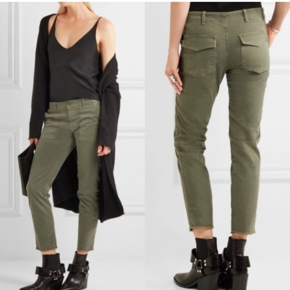 Nili Lotan Jenna Pants Twill Military Cotton Raw Hem Pockets in Camo Green - Picture 3 of 9